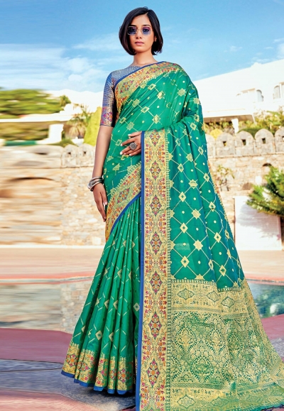 Sea green banarasi silk saree with blouse 144468