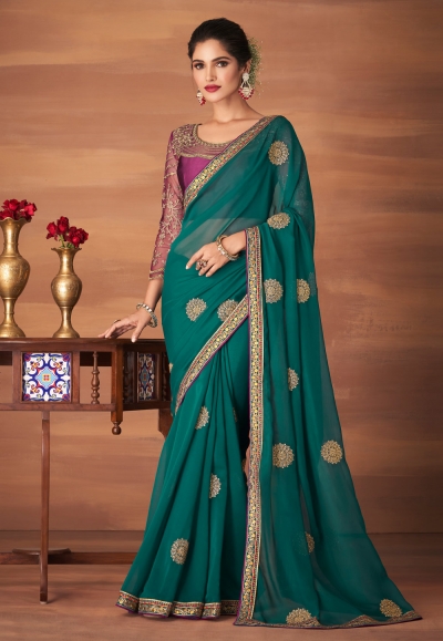 Green georgette festival wear saree 6207