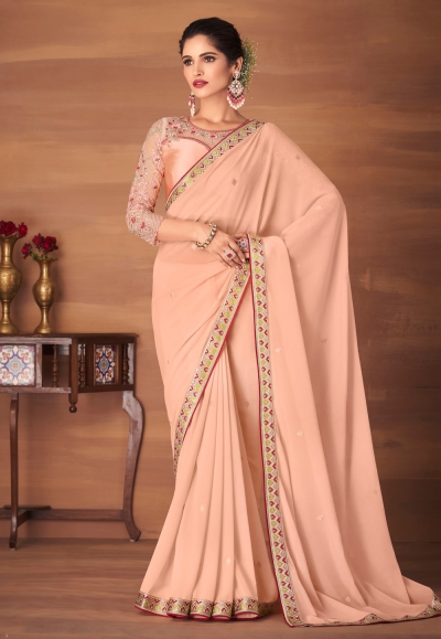 Peach georgette saree with blouse 6204a
