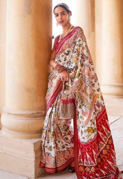 Off white silk saree with blouse 348