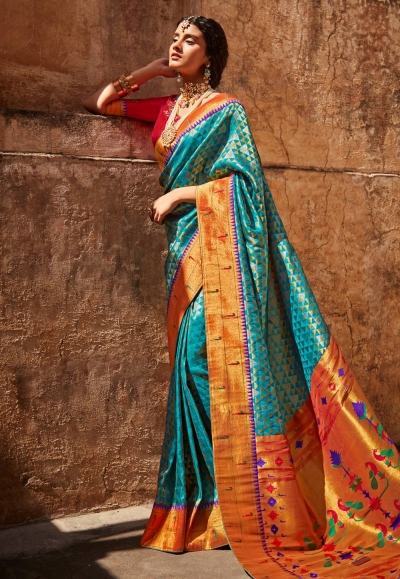 Sky blue silk saree with blouse 1433