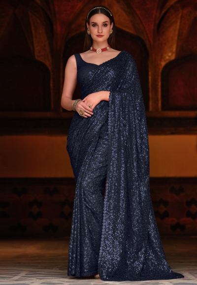 Navy blue georgette saree with blouse 2045C