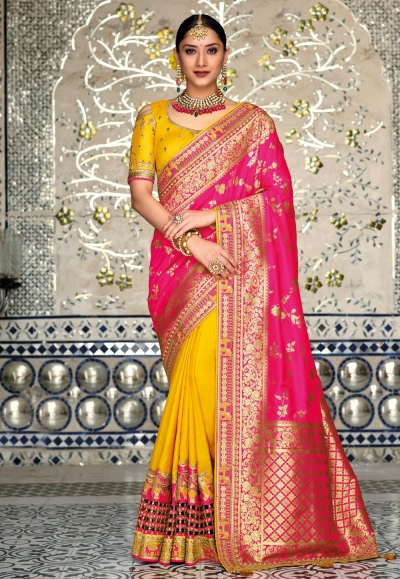 Magenta banarasi silk saree with blouse 5201