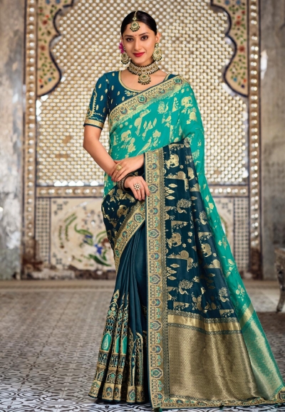 Aqua banarasi silk half n half saree 5202