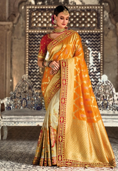 Mustard banarasi silk saree with blouse 5203