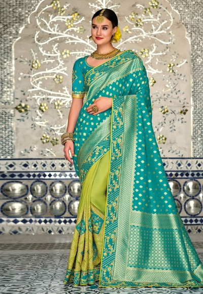 Turquoise banarasi silk half n half saree 5206