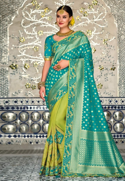 Turquoise banarasi silk half n half saree 5206