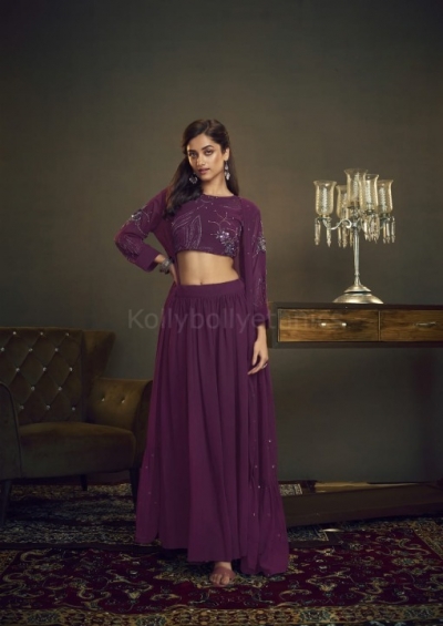 Purple color crop top with skirt and Jacket bridesmaid outfit