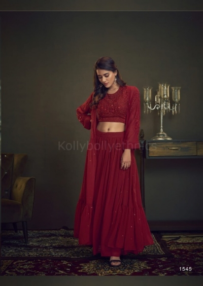 Red color crop top with skirt and Jacket bridesmaid outfit