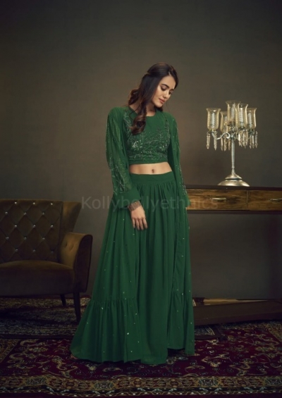 Green color crop top with skirt and Jacket bridesmaid outfit