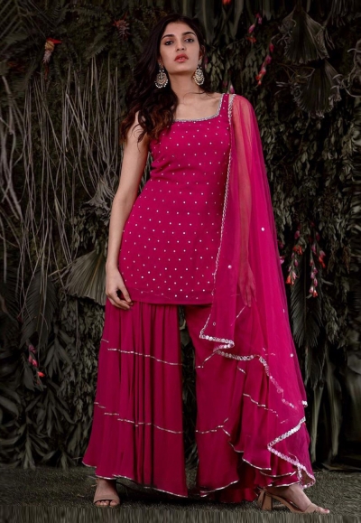 Magenta georgette sharara suit 15002