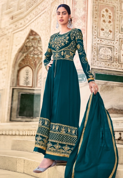 Teal faux georgette anarkali suit 1004