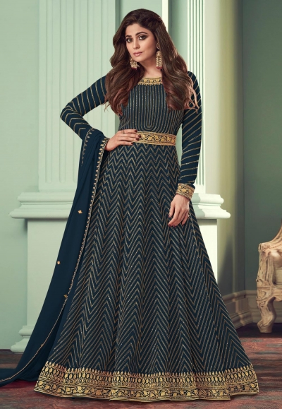 Shamita shetty navy blue georgette abaya style anarkali suit 8529A