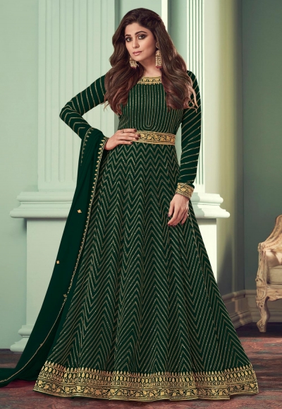 Shamita shetty green georgette long anarkali suit 8529D