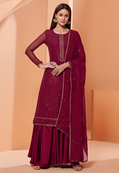 Magenta georgette kameez with palazzo 4027