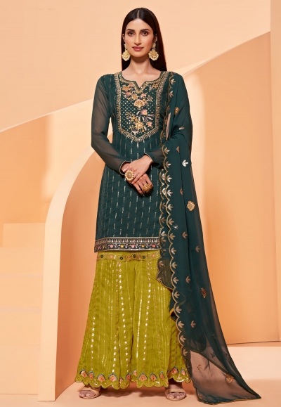 Teal georgette sharara suit 2031