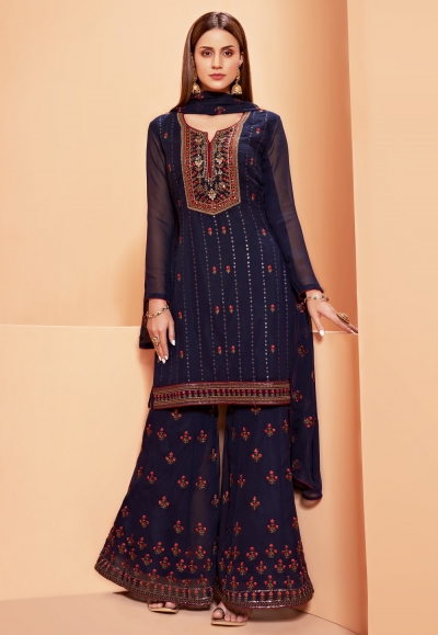 Navy blue georgette sharara suit 2032