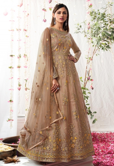 Brown net long anarkali suit 5303