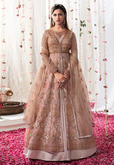 Light pink net center slit anarkali suit 5306