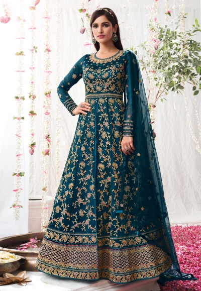 Buy Gold Heavy Embroidered Designer Net Anarkali Suit | Anarkali Suits