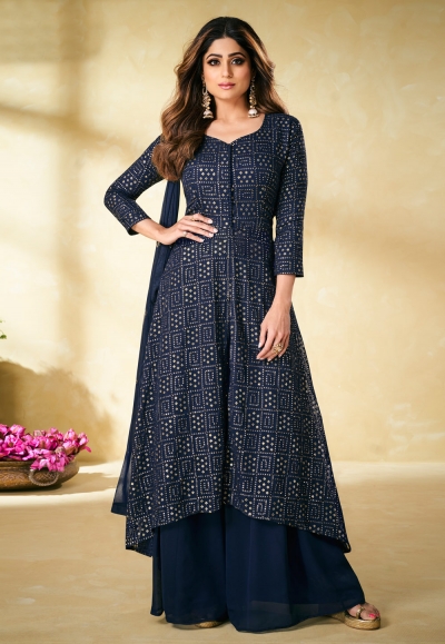 Shamita shetty navy blue sequins work salwar kameez 9175