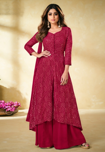 Shamita shetty magenta sequins work salwar kameez 9177