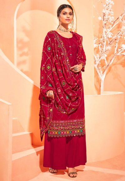 Magenta georgette kameez with palazzo 841