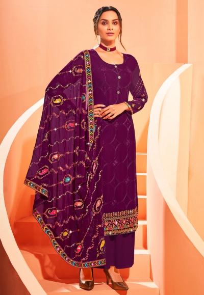 Purple georgette kameez with palazzo 845