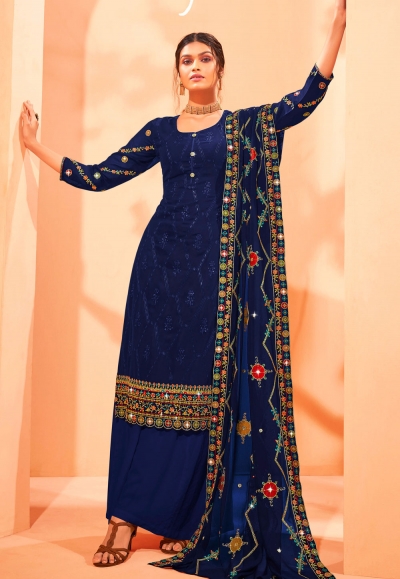 Blue georgette palazzo suit 846