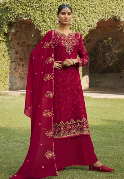 Magenta georgette palazzo suit 784