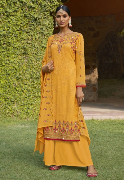 Yellow georgette palazzo suit 782