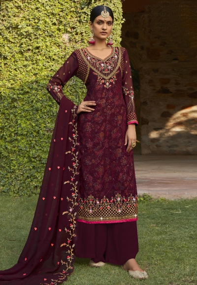 Wine georgette palazzo suit 786