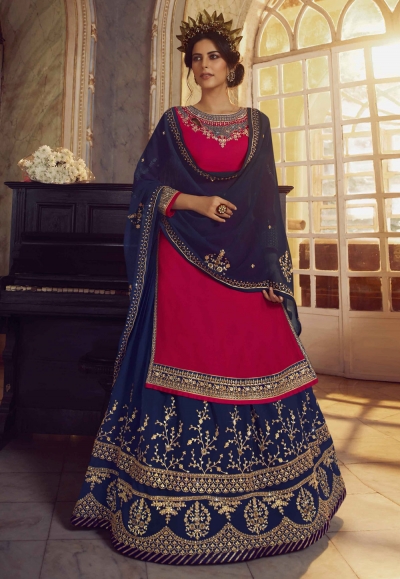 Navy blue georgette indo western lehenga choli 23022