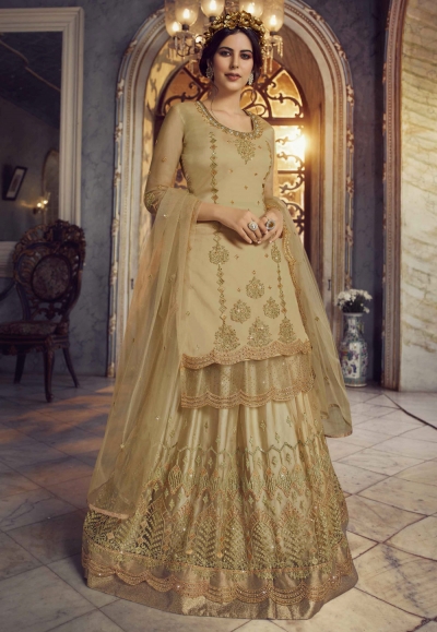 Beige georgette indo western lehenga choli 23026