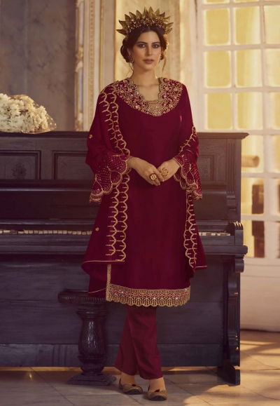 Maroon georgette pant style suit pant 23021a