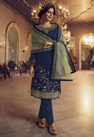 Navy blue georgette pant style suit pant 23025a