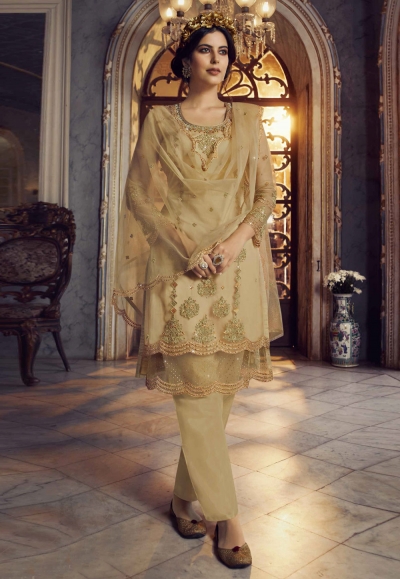 Beige georgette pant style suit pant 23026a