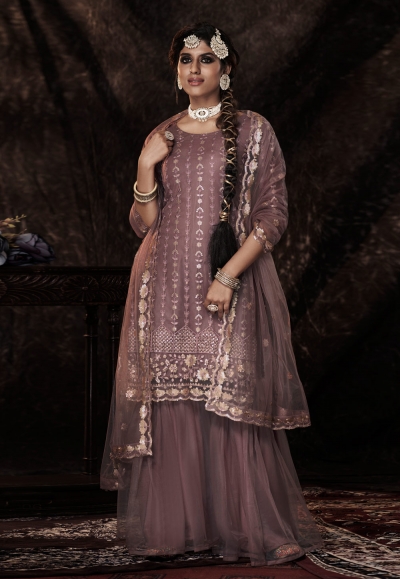 Pink soft net sequence sharara suit 14006
