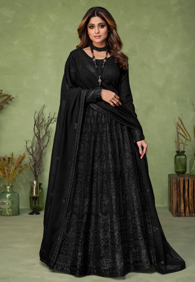 Shamita shetty black georgette abaya style anarkali suit 9148