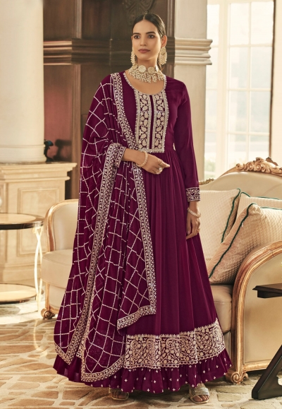 Purple georgette readymade long anarkali suit 148335