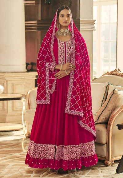 Magenta georgette readymade long anarkali suit 148337