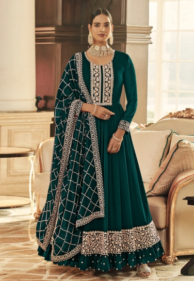 Green georgette readymade abaya style anarkali suit 148336