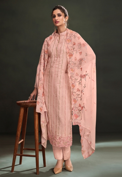 Pink muslin pant style suit 1120