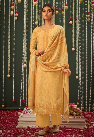 Yellow cotton silk kameez with palazzo 3717