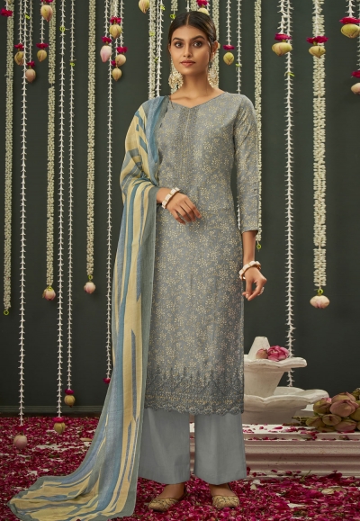 Grey cotton silk kameez with palazzo 3723