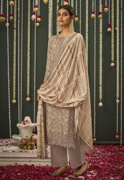 Brown cotton silk kameez with palazzo 3721