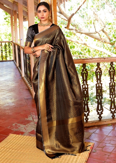 ROYAL PRINCESS GOLDEN BLACK WOVEN KANJIVARAM 145006D