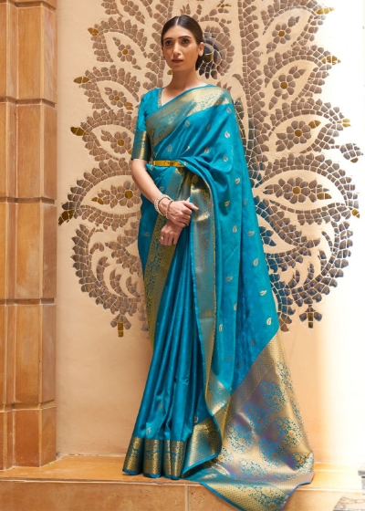 PEACOCK BLUE AND GOLD WOVEN KANJIVARAM 197005