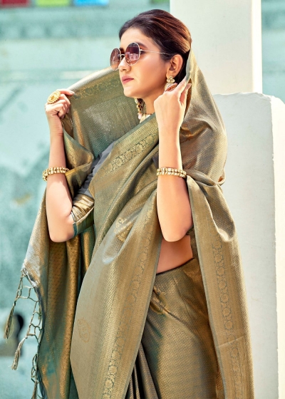 BRONZE GREY KANJIVARAM ZARI SILK 5007