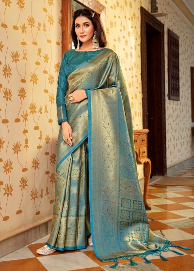 GOLDEN BLUE WOVEN KANJIVARAM 5301